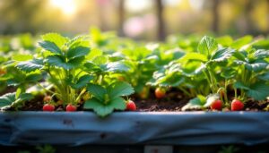 Strawberry plants in raised beds: plant bare-root crowns in March for a first harvest by early June