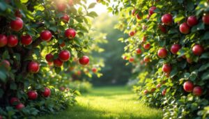 Apple tree and kiwi vine: two fruit trees that produce abundantly when planted in pairs for pollination