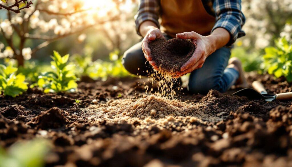 Clay soil in the vegetable garden: adding compost and sand improves drainage before spring planting