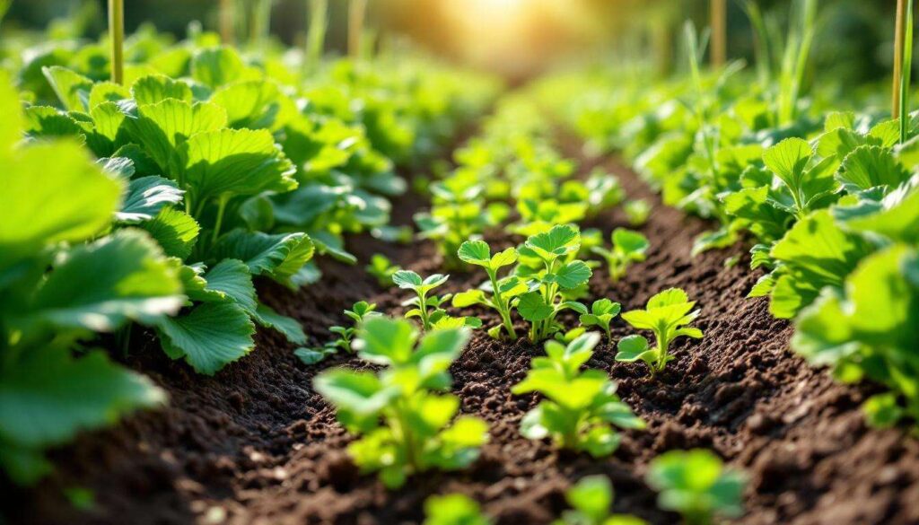 Green manure cover crop: sow clover and mustard between vegetable rows to regenerate the soil naturally